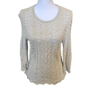 Natural Style Women's Beige Lace Knit Sweater Size L Lightweight Pullover Top